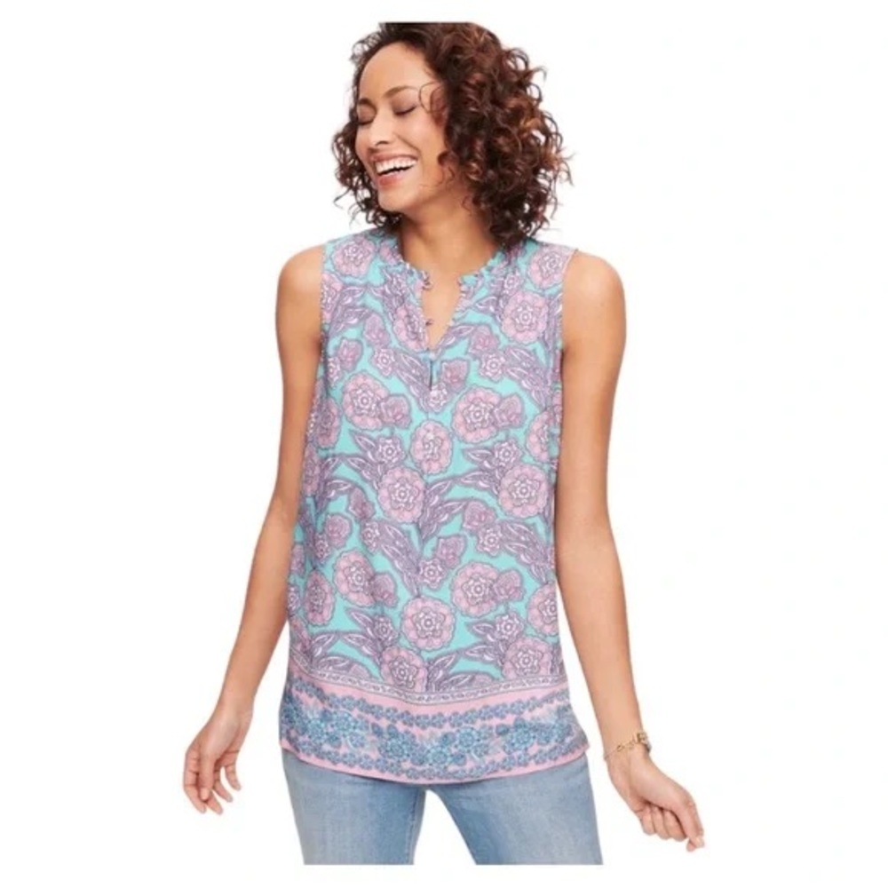 Talbots Blooming Paisley Split Neck Shell Sleeveless Rayon Shirt Size Medium